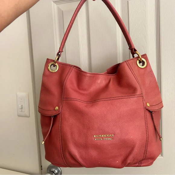 Burberry Blue Label Pink Leather Tote w/ Plaid Lining & Side Zippers - Picture 1 of 17